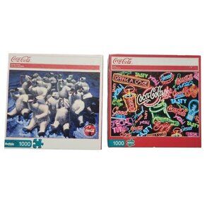 Lot of 2 Buffalo Games 1000 piece Coca Cola Jigsaw Puzzles Coca Cola Bears Neon
